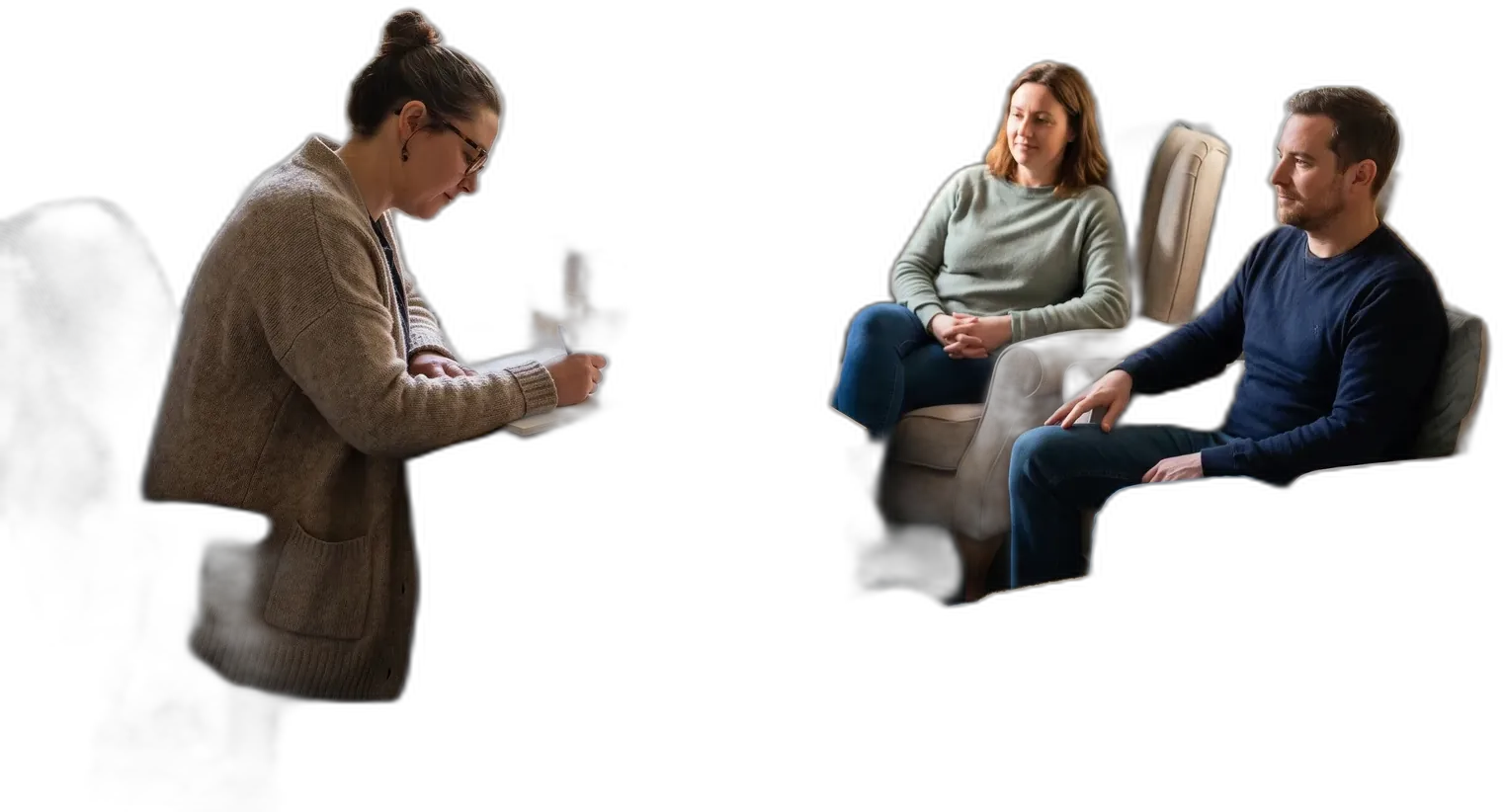 Une praticienne en relation d'aide reçoit une personne en entretien