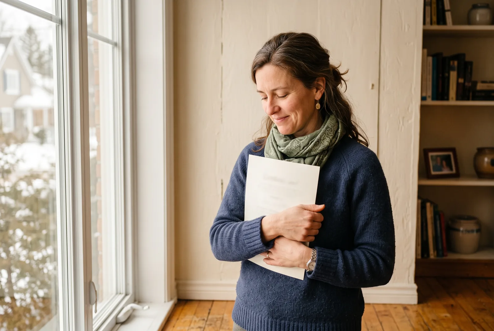 Une diplômée tient contre elle le certificat qui atteste de ses heures de formation