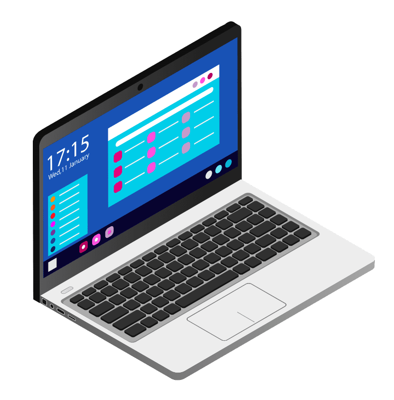 Icône d’ordinateur symbolisant le format en ligne et les cours accessibles à distance dans la formation en relation d’aide 1150h.
