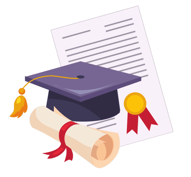 Icône de diplôme et chapeau de graduation représentant la certification RITMA et le diplôme d’intervenant(e) en relation d’aide.