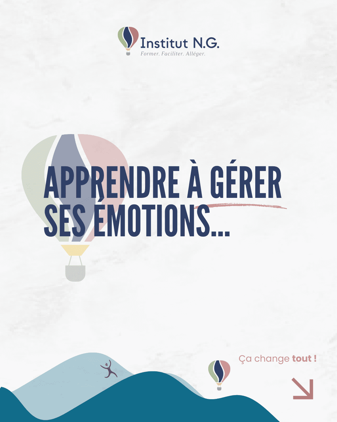 Affiche de l’Institut NG “Apprendre à gérer ses émotions” pour mieux comprendre et apaiser son monde intérieur.